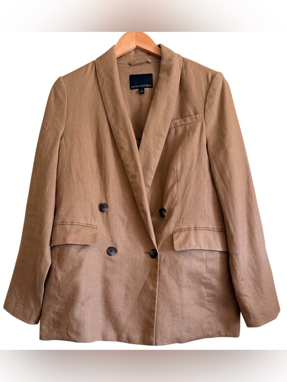 BANANA REPUBLIC Linen Preppy Business Casual Formal Double Breasted Blazer Sz 8